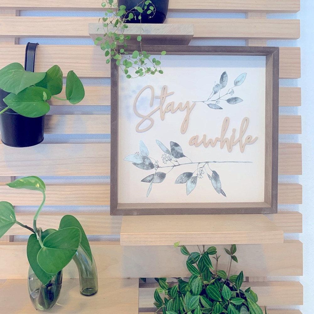 🏠NWT ”Stay Awhile” wooden frame home decor